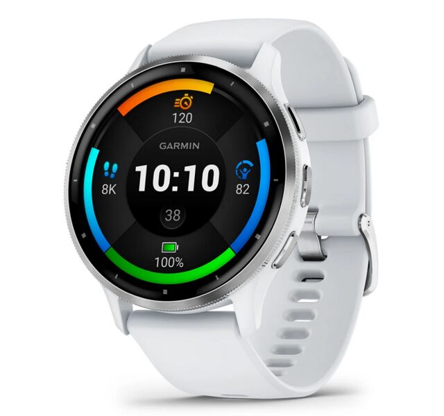 Garmin Venu 3  Sudraba nerūsējošā tērauda ietvars ar balta akmens korpusu
